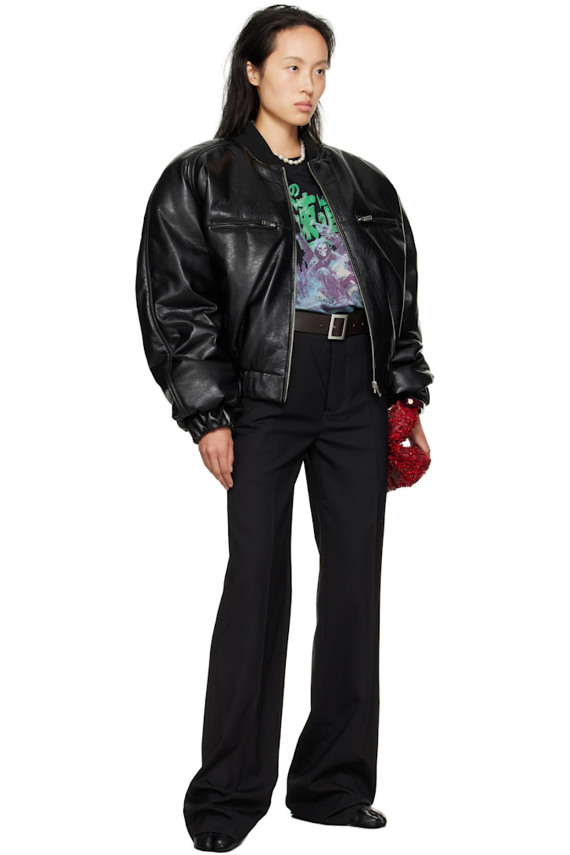 Padded crackled faux-leather bomber jacket. 

· Rib-knit stand collar 
· Zip closure
· Zip pockets at chest
· Welt pockets at waist 
· Elasticized hem and cuffs
· Raglan sleeves
· Full satin lining 

Supplier color: Black