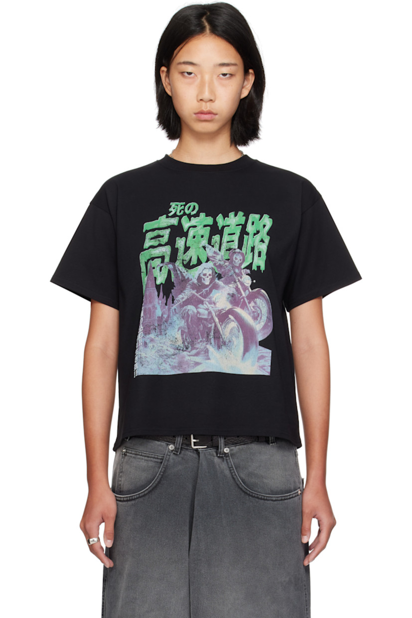 Cotton jersey T-shirt. 

· Rib-knit crewneck
· Text and graphic printed at front 

Supplier color: Black/Green ghost
