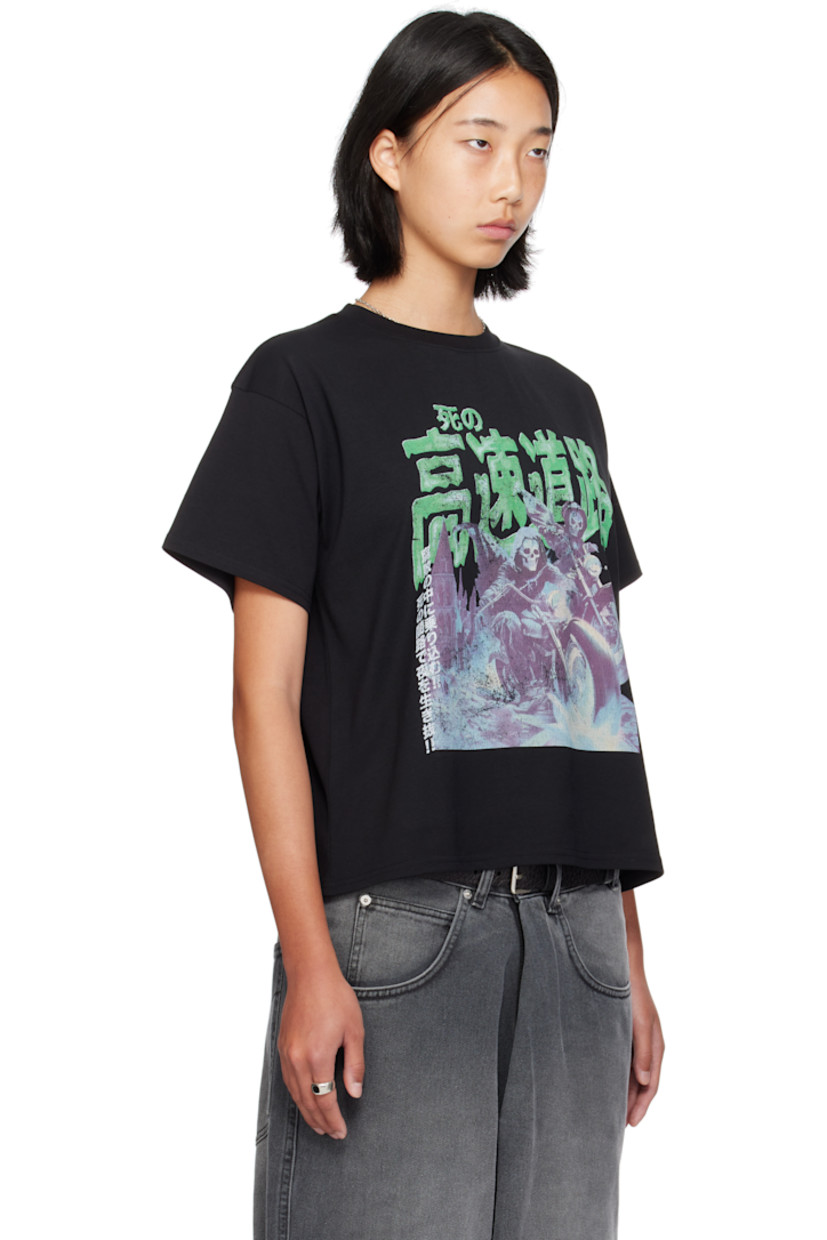Cotton jersey T-shirt. 

· Rib-knit crewneck
· Text and graphic printed at front 

Supplier color: Black/Green ghost