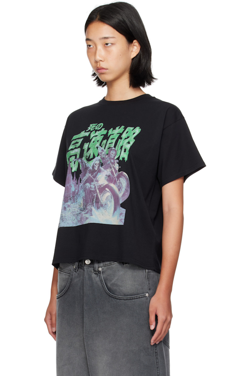 Cotton jersey T-shirt. 

· Rib-knit crewneck
· Text and graphic printed at front 

Supplier color: Black/Green ghost