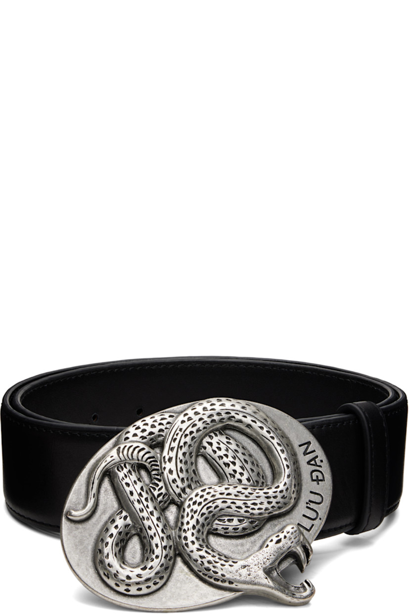 Buffed calfskin belt.

· Logo-engraved graphic hardware at post-stud fastening
· W2"

Supplier color: Black