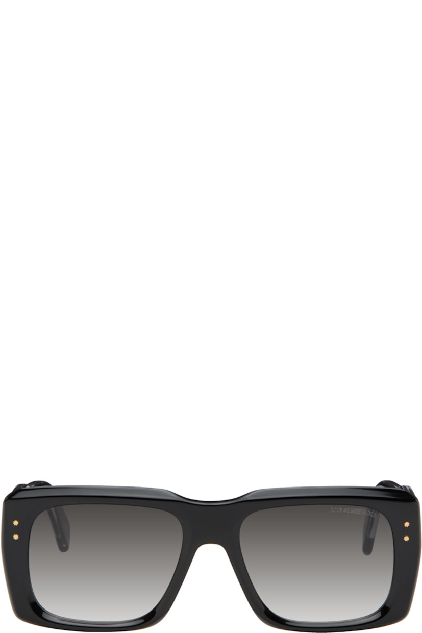 Handcrafted square semi-transparent acetate-frame sunglasses

· Gradient gray lenses
· 100% UVA/UVB protection
· Integrated nose pads
· Exposed core wires
· Includes pouch
· 24k gold-plated hardware
· Size: 57.19 150

This item is part of a limited run of 250.

Supplier color: Black