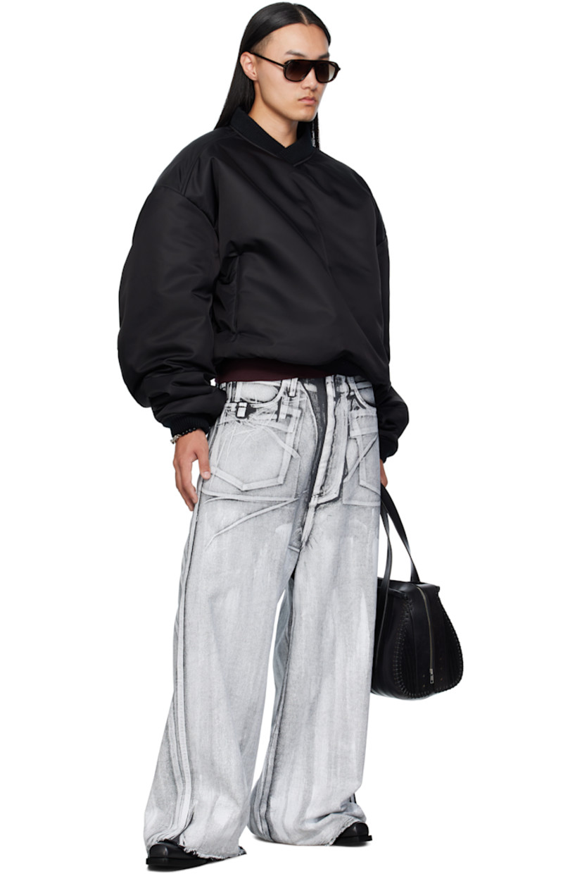 Coated non-stretch denim jeans.

· Belt loops
· Concealed drawstring at waistband 
· Five-pocket styling
· Zip fly 
· Hammer loop at front pocket 
· Raw edge at cuffs
· Logo patch at back waistband 
· Logo-engraved silver-tone hardware 

Supplier color: X-ray