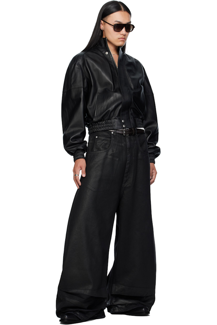 Coated non-stretch denim jeans.

· Wide-leg 
· Belt loops
· Five-pocket styling
· Zip fly 
· Logo patch at back waistband 
· Logo-engraved silver-tone hardware

Supplier color: Coated black