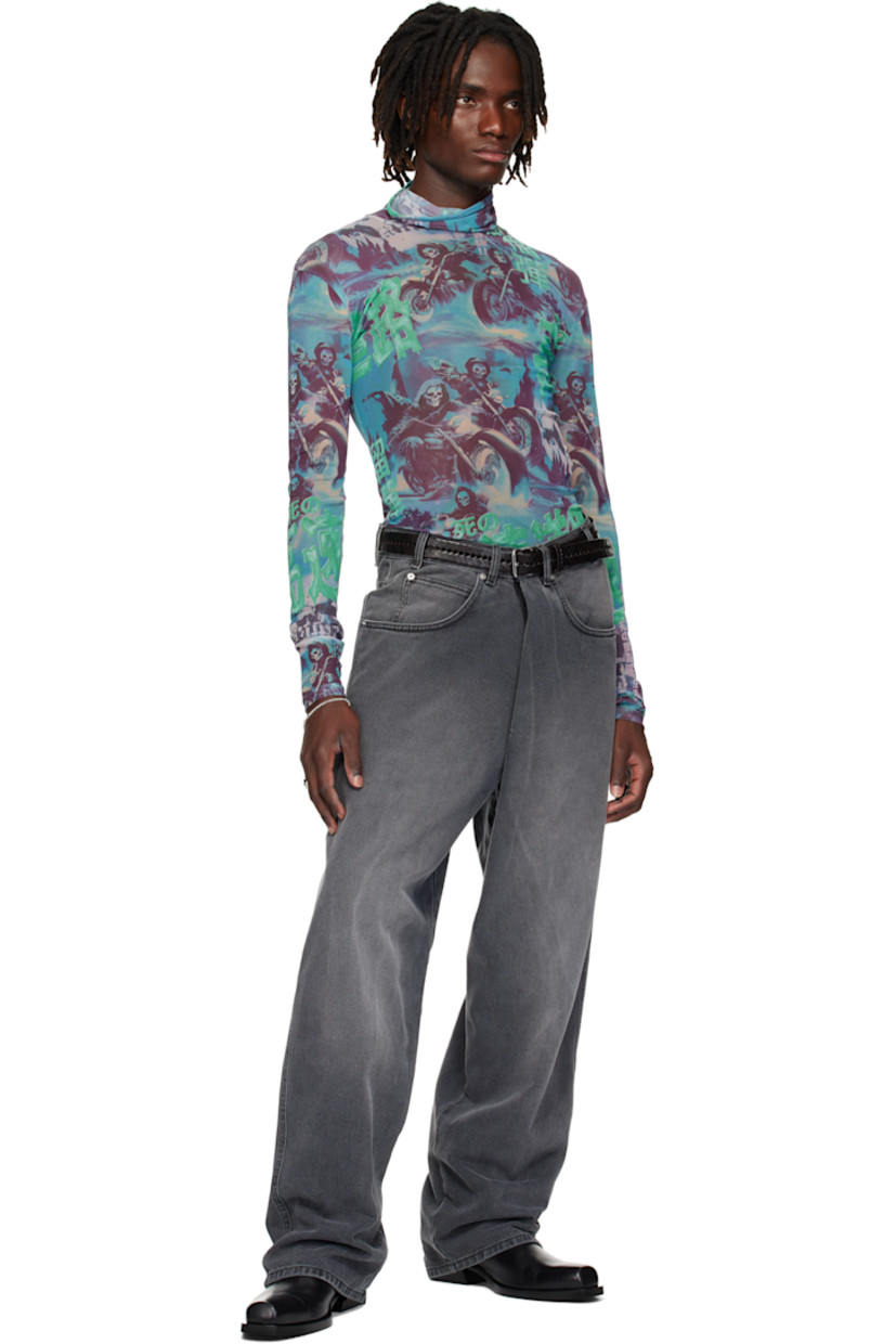 Lightweight and sheer stretch mesh turtleneck. Graphic pattern printed throughout.

Supplier color: Scenic Ghost Riders