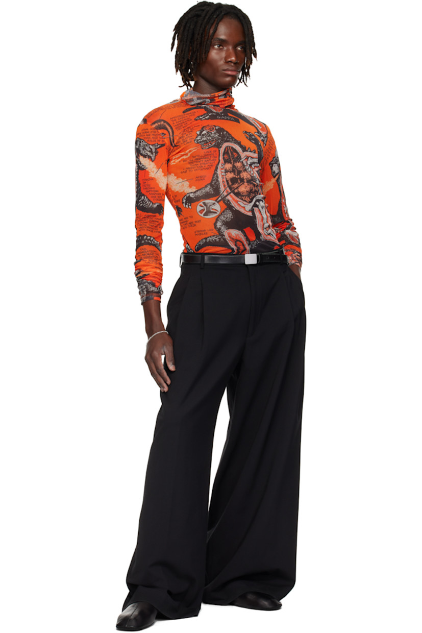 Sheer stretch mesh turtleneck. Graphic pattern printed throughout.

Supplier color: Monsters/Kumquat