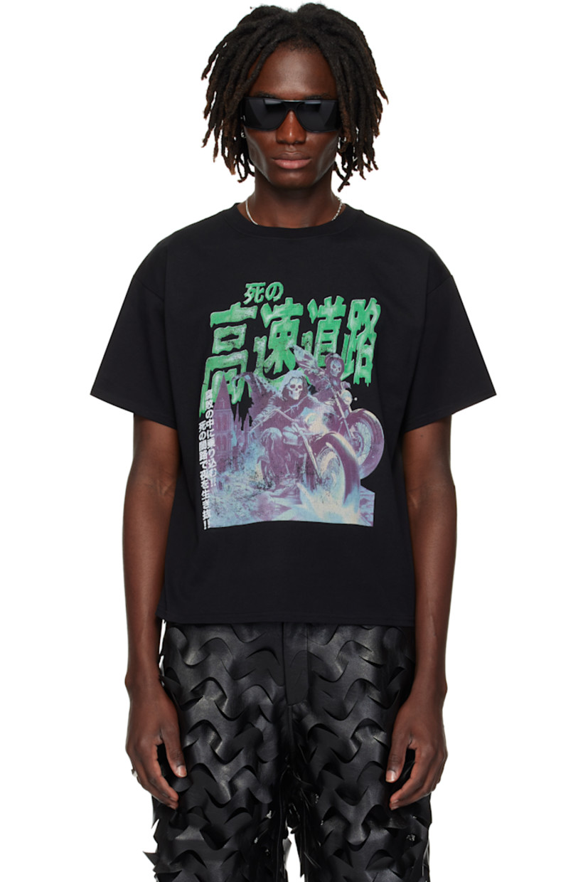 Cotton jersey T-shirt.

· Rib-knit crewneck
· Graphic printed at chest

Supplier color: Black/Green/Ghost Riders