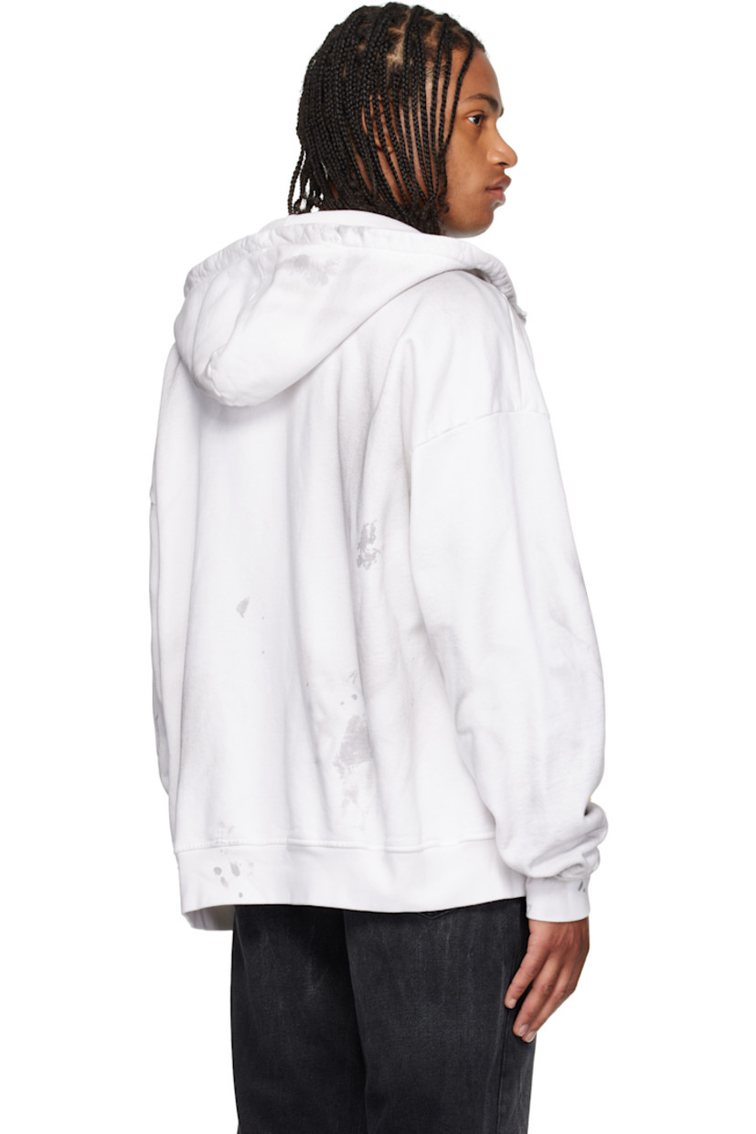 Cotton fleece hoodie.

· Discoloration throughout 
· Drawstring at hood
· Press-stud tabs with detachable rubber band at front 
· Patch pockets
· Rib-knit hem and cuffs 

Supplier color: Dirty white