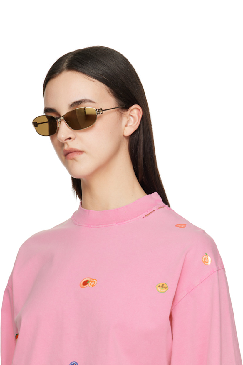 Rectangular metal-frame sunglasses in gold tone.

· Brown lenses
· Logo etched at lenses
· Adjustable rubber nose pads
· Logo hardware at hinges
· Acetate temple tips
· Includes case
· Size: 65.16 140

Supplier color: Gold