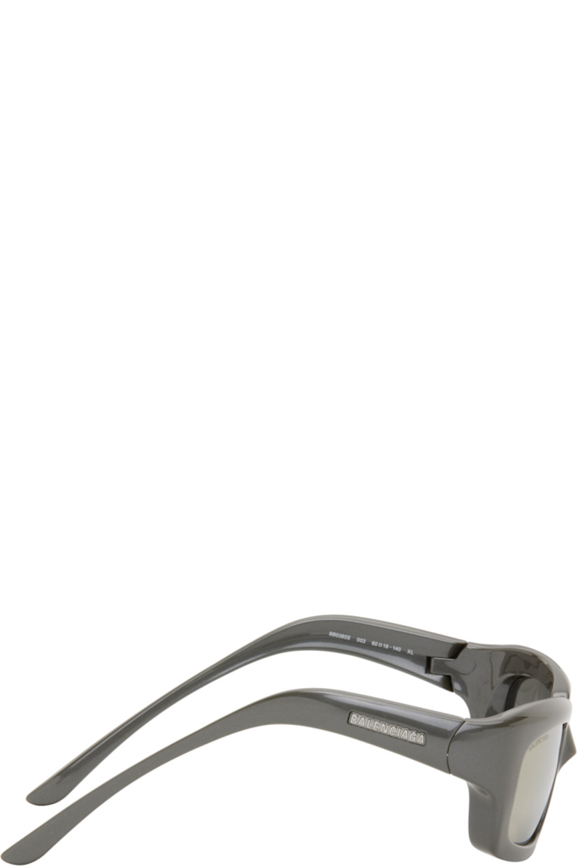 Rectangular injection-molded nylon-frame sunglasses in gray.

· Bio-based nylon
· Mirrored gray lenses
· Logo etched at lens
· Logo hardware at temples
· Includes case
· Size: 60.18 140

Supplier color: Grey/Grey/White