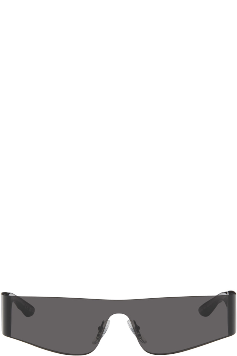 Wraparound rimless acetate-frame sunglasses in black. 

· Gray lens
· 100% UVA/UVB protection, category 1 
· Adjustable rubber nose pads
· Logo printed at temple 
· Includes case
· Size: 125

Supplier color: Grey/Grey/Grey
