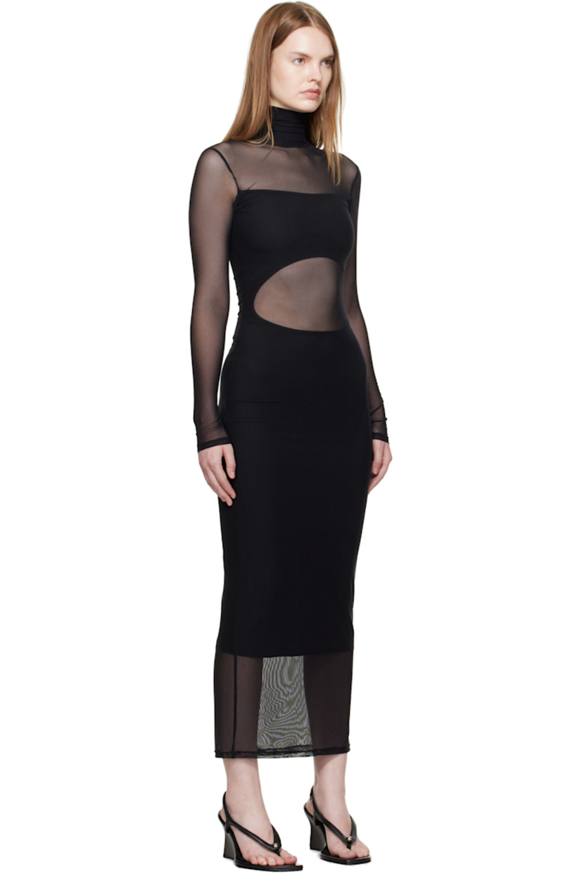 Jersey and semi-sheer recycled mesh midi dress.

· Layered construction 
· Turtleneck
· Concealed zip closure at back 

Supplier color: Black