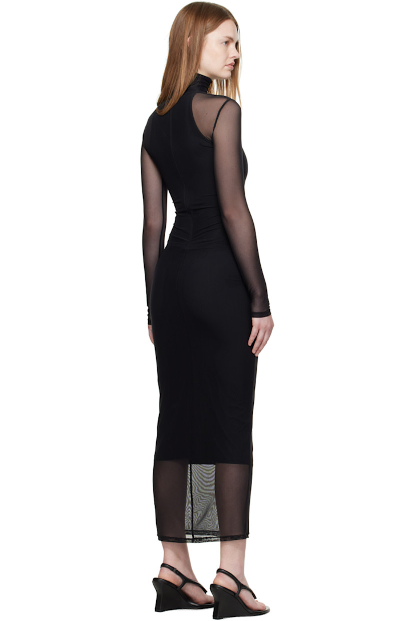 Jersey and semi-sheer recycled mesh midi dress.

· Layered construction 
· Turtleneck
· Concealed zip closure at back 

Supplier color: Black