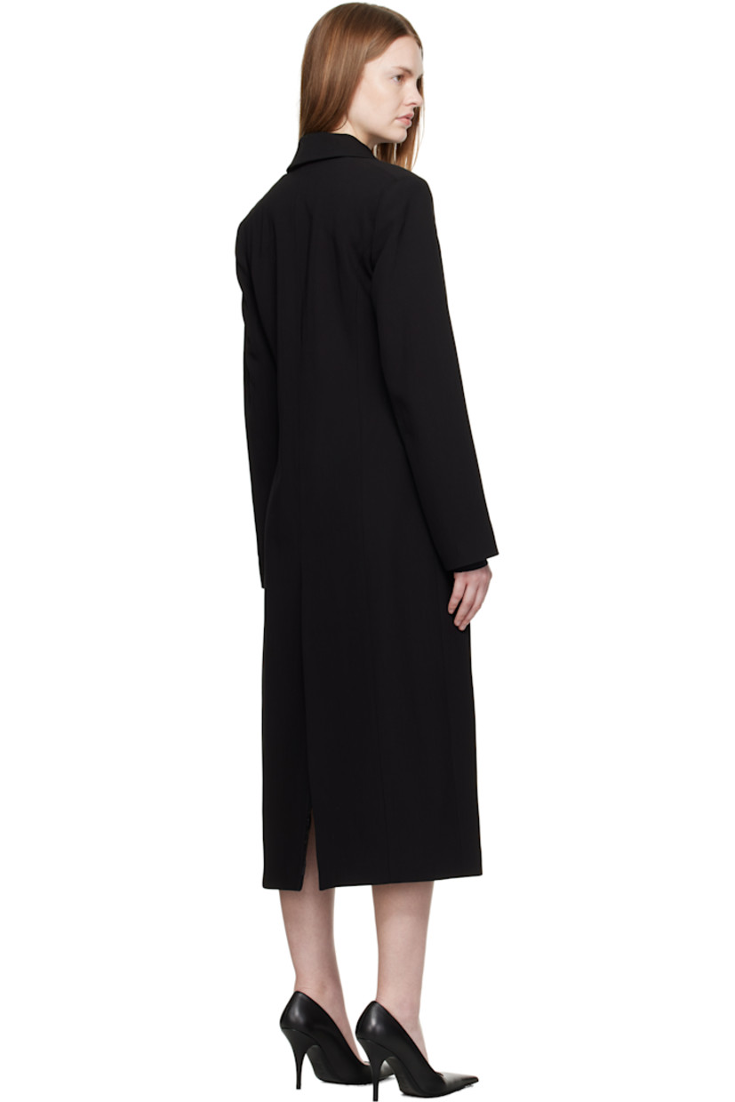 Viscose- and virgin wool-blend twill coat. 

· Notched lapel 
· Welt pocket at chest 
· Hinged-ring fastening at front 
· Flap pockets at waist
· Padded shoulders
· Central vent at back hem 
· Full cupro satin lining 

Supplier color: Black