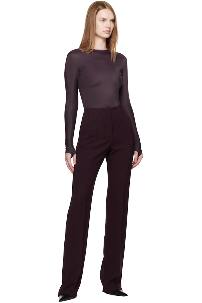 Plain-woven wool-blend trousers.

· Straight-leg 
· Two-pocket styling
· Zip fly 
· Boning at waist
· Creased legs

Supplier color: Burgundy