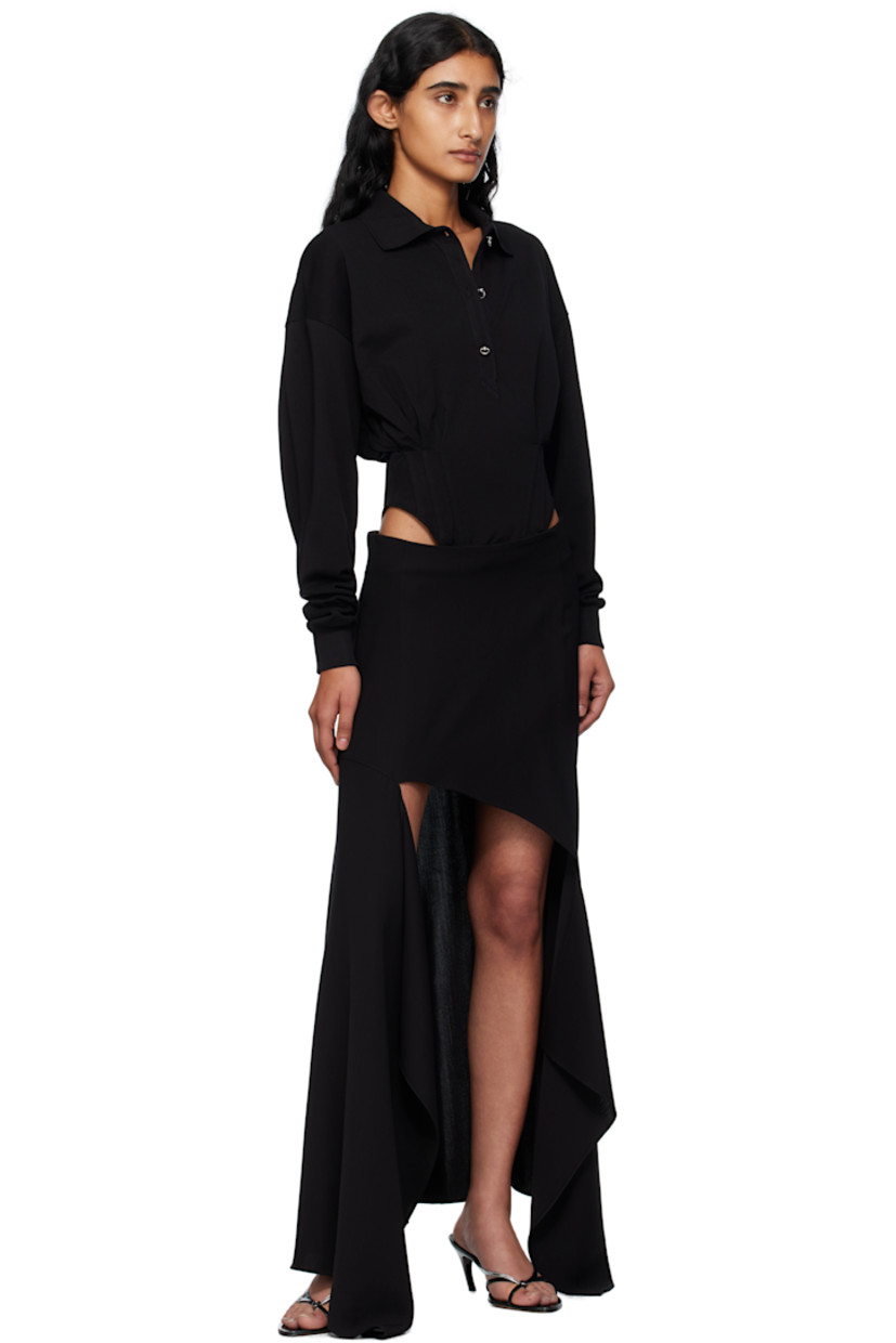 Cotton piqué corset-style polo. 

· Rib-knit spread collar
· Three-button placket 
· Pleats and boning at bodice 
· Zip closure at side seam
· Curved hem 
· Logo plaque at back collar 

Supplier color: Black