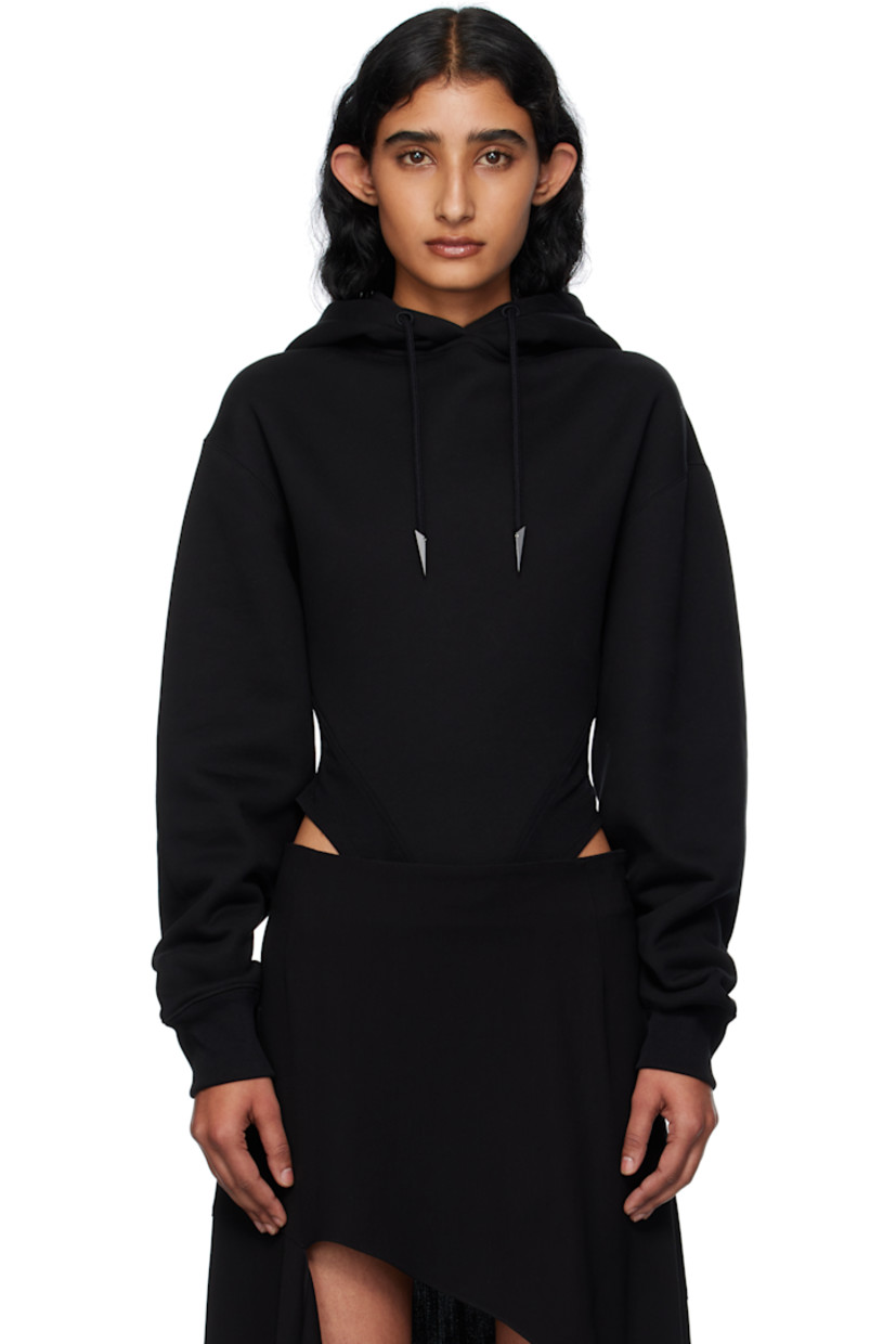 Organic cotton fleece and jersey bodysuit. 

· Drawstring with spiked aglets at hood
· Press-stud fastening at bottom 
· Dropped shoulders
· Rib-knit cuffs
· Logo plaque at back collar  

Supplier color: Black