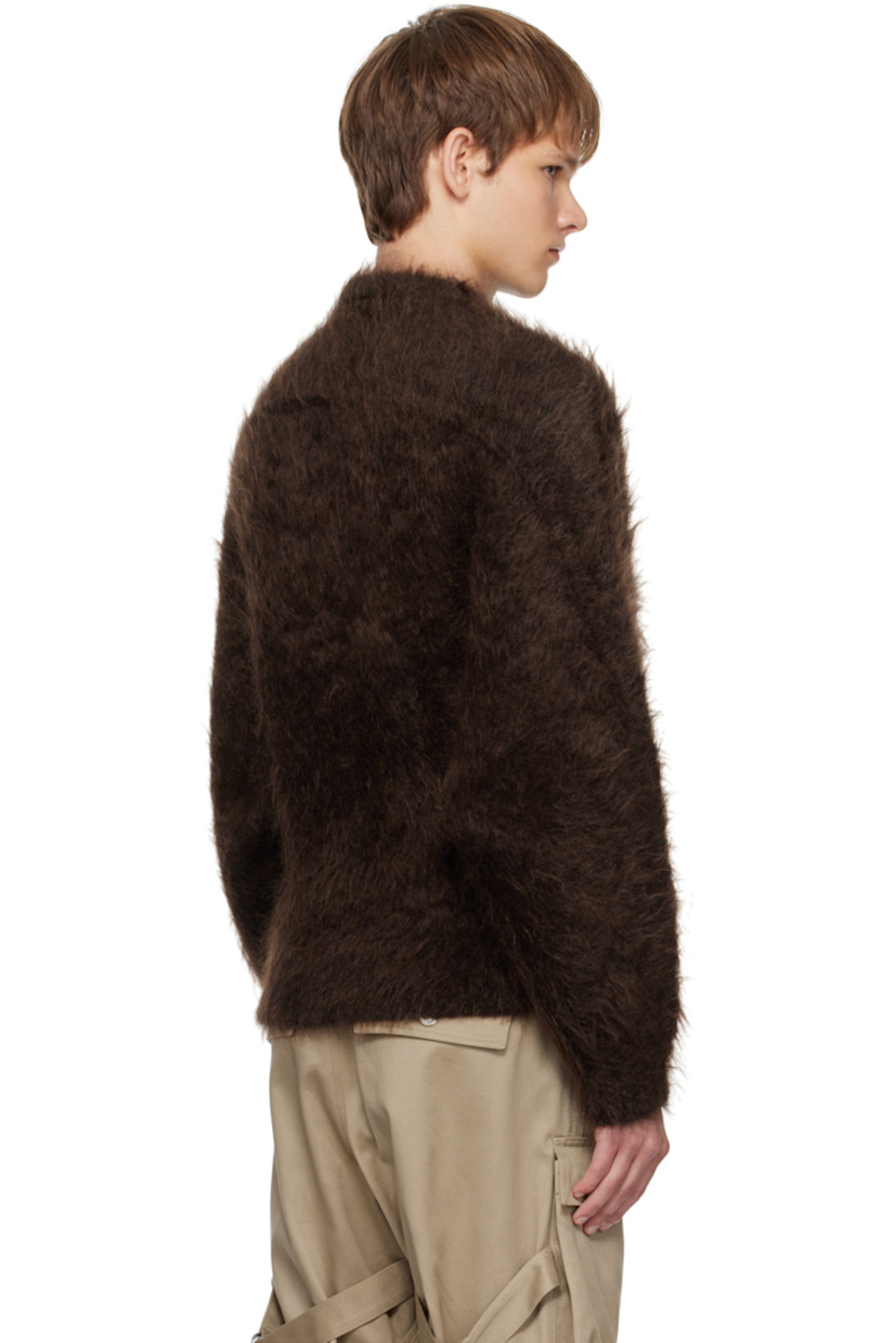 Brushed knit stretch mohair- and wool-blend sweater.

· Rib-knit crewneck, hem, and cuffs
· Logo plaque at back collar

Supplier color: Brown