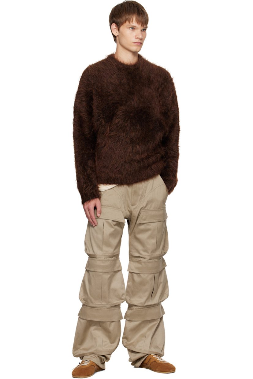 Brushed knit stretch mohair- and wool-blend sweater.

· Rib-knit crewneck, hem, and cuffs
· Logo plaque at back collar

Supplier color: Brown