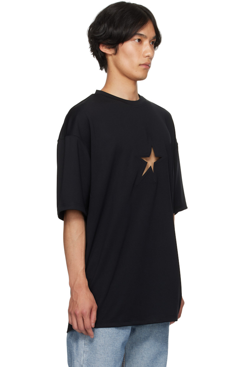 Stretch jersey T-shirt.

· Rib-knit crewneck
· Logo graphic cutout at chest
· Dropped shoulders
· Logo plaque at back collar 

Supplier color: Black