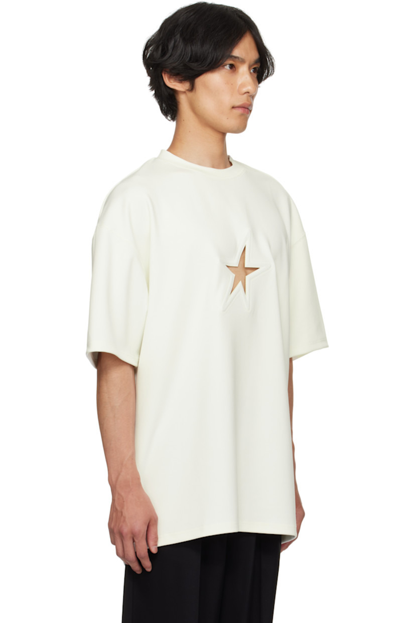 Stretch jersey T-shirt.

· Rib-knit crewneck
· Logo graphic cutout at chest
· Dropped shoulders
· Logo plaque at back collar 

Supplier color: Snow