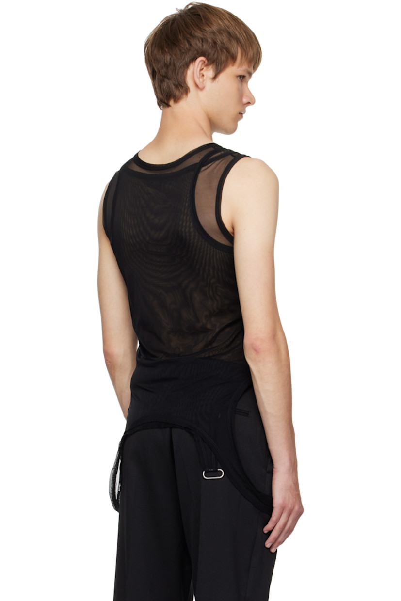 Sheer stretch nylon mesh tank top.

· Layered construction
· Crewneck
· Garter straps at hem

Supplier color: Black