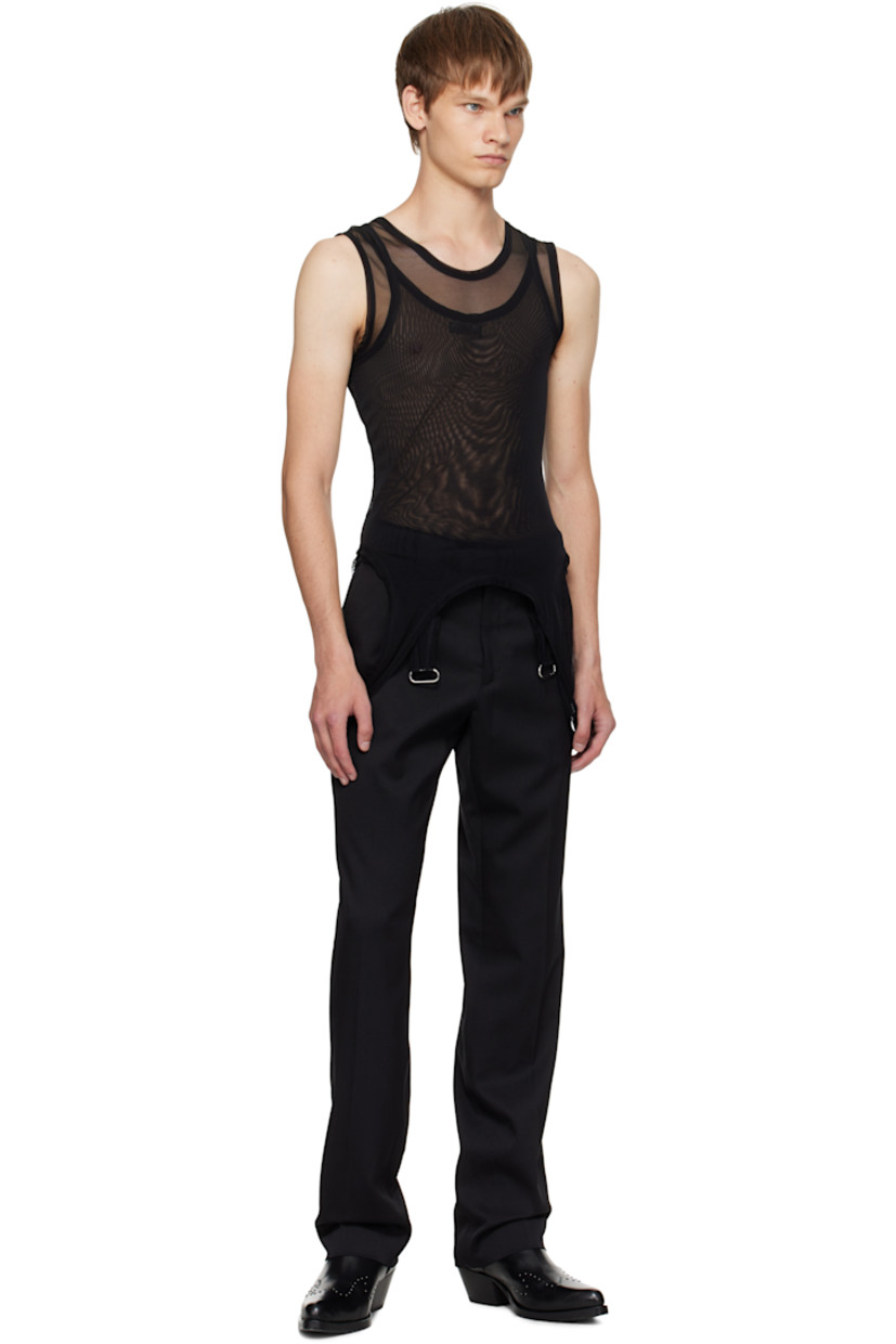 Sheer stretch nylon mesh tank top.

· Layered construction
· Crewneck
· Garter straps at hem

Supplier color: Black