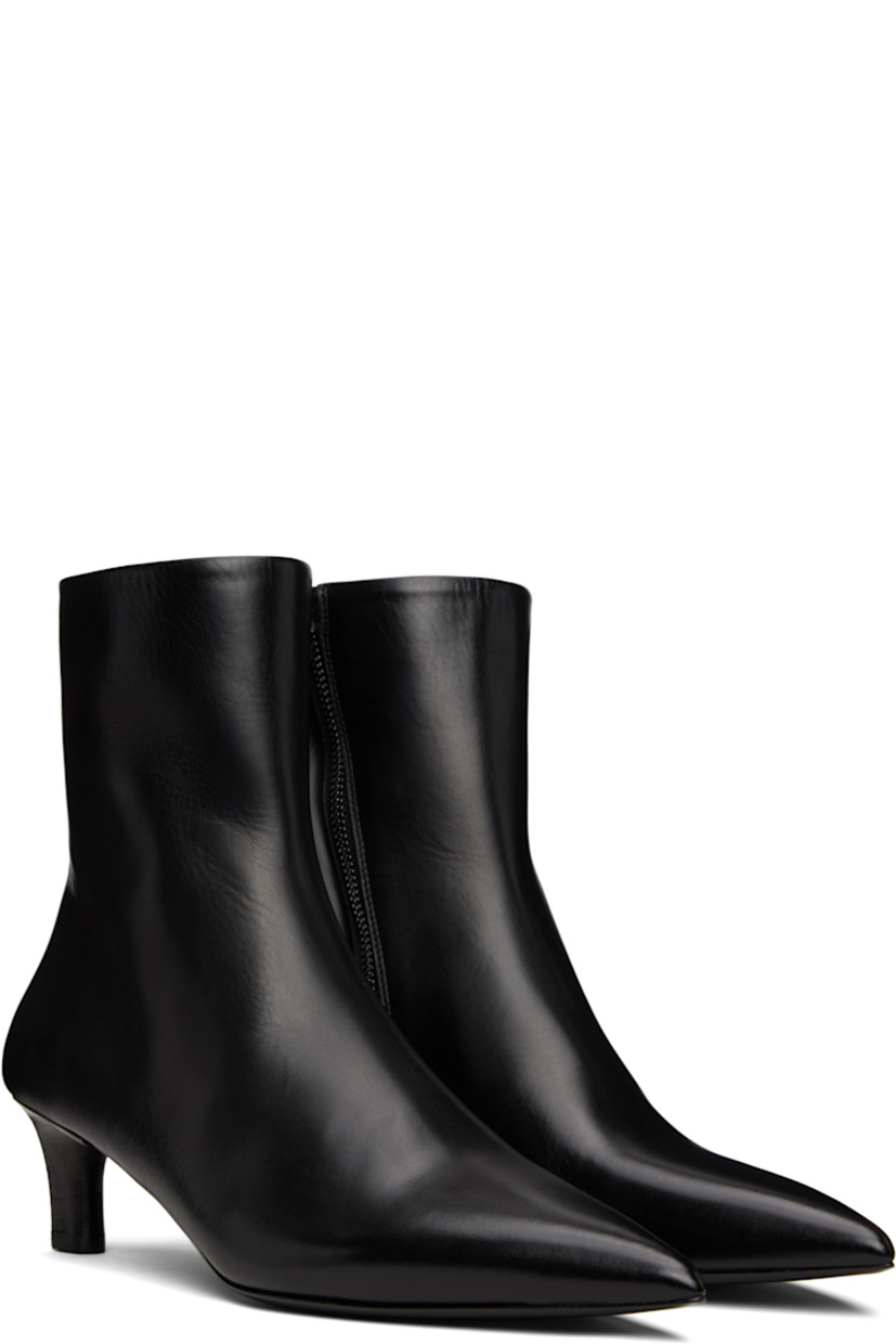 Ankle-high buffed leather boots in black.

· Pointed toe
· Zip closure at inner side
· Stacked leather heel with rubber injection
· Leather sole
· Heel: H2"

Supplier color: Black