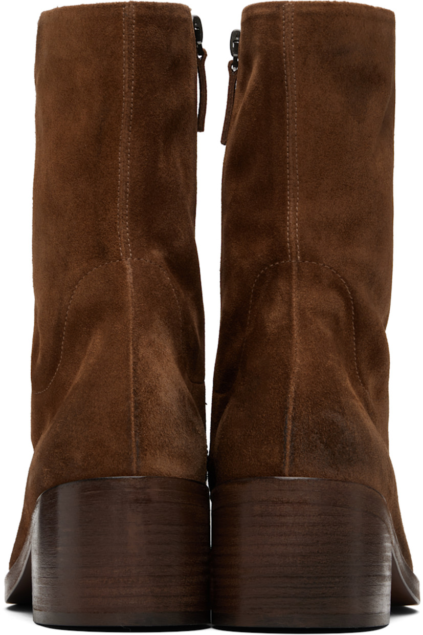 Ankle-high suede boots.

· Smudging throughout
· Square toe
· Zip closure at inner side
· Stacked leather block heel with rubber injection
· Leather sole
· Heel: H2"

Supplier color: Basalt
