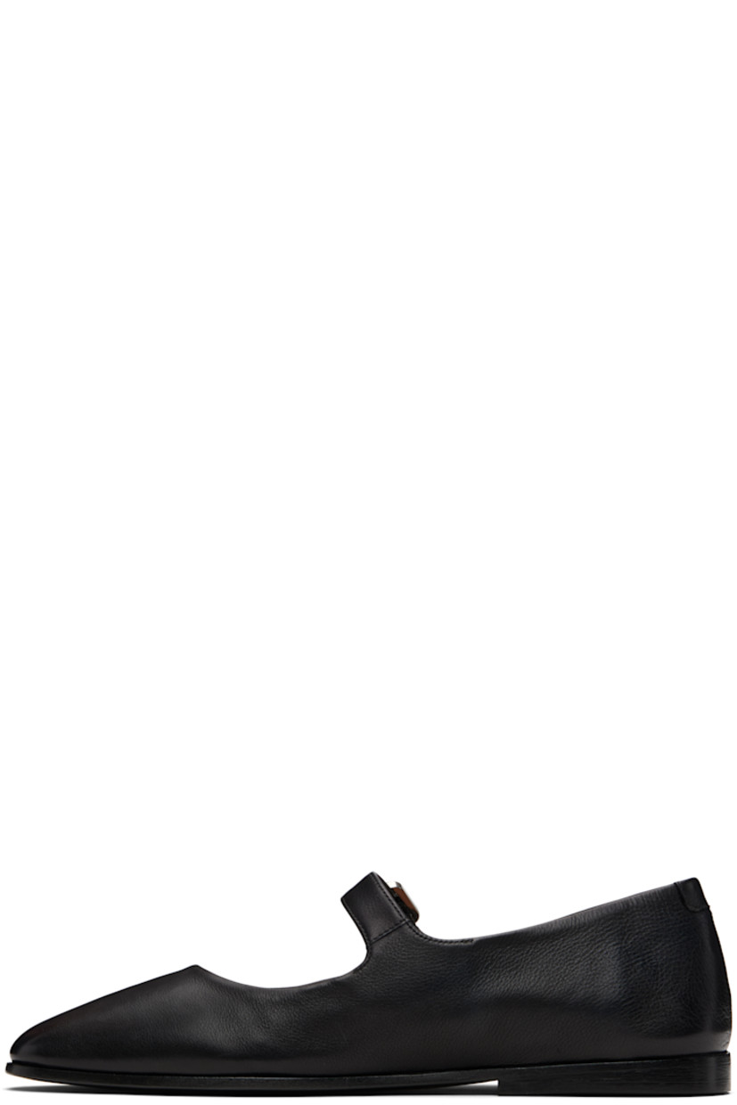Grained leather Mary Jane-style ballerina flats.

· Almond toe
· Pin-buckle strap at vamp
· Stacked leather heel with rubber injection
· Leather sole

Supplier color: Black