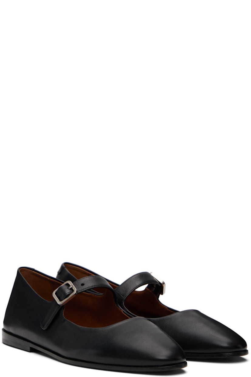 Grained leather Mary Jane-style ballerina flats.

· Almond toe
· Pin-buckle strap at vamp
· Stacked leather heel with rubber injection
· Leather sole

Supplier color: Black
