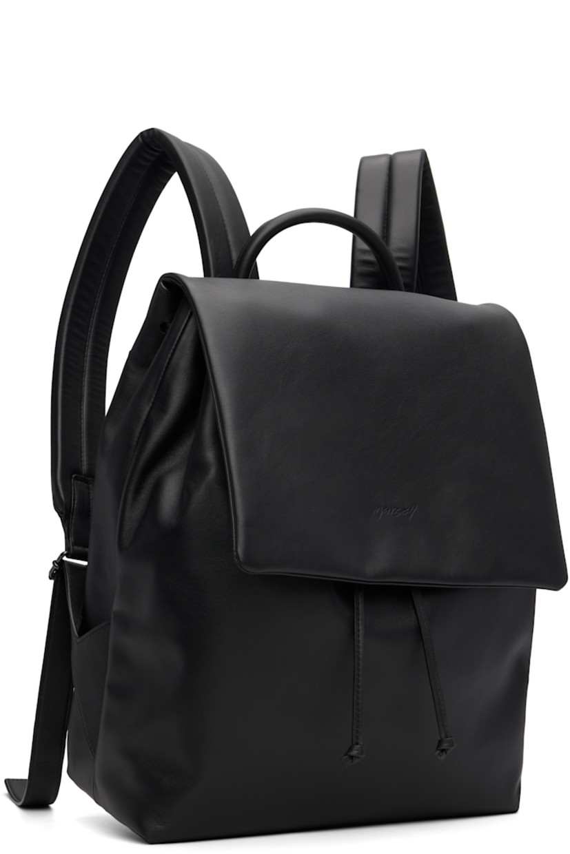 Buffed leather backpack.

· Rolled carry handle
· Padded adjustable shoulder straps
· Logo-embossed magnetic flap 
· Drawstring at throat
· Zip pocket at interior 
· H14.5"  W12.5" x D6"

Supplier color: Black