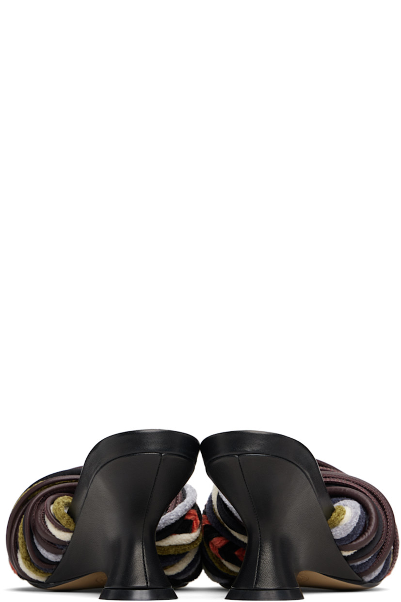 Velvet and buffed leather slip-on heeled sandals.

· Open toe
· Twisted straps at vamp
· Logo stamp at padded footbed
· Covered wedge heel with rubber injection
· Leather sole
· Heel: H3"

Supplier color: Multi