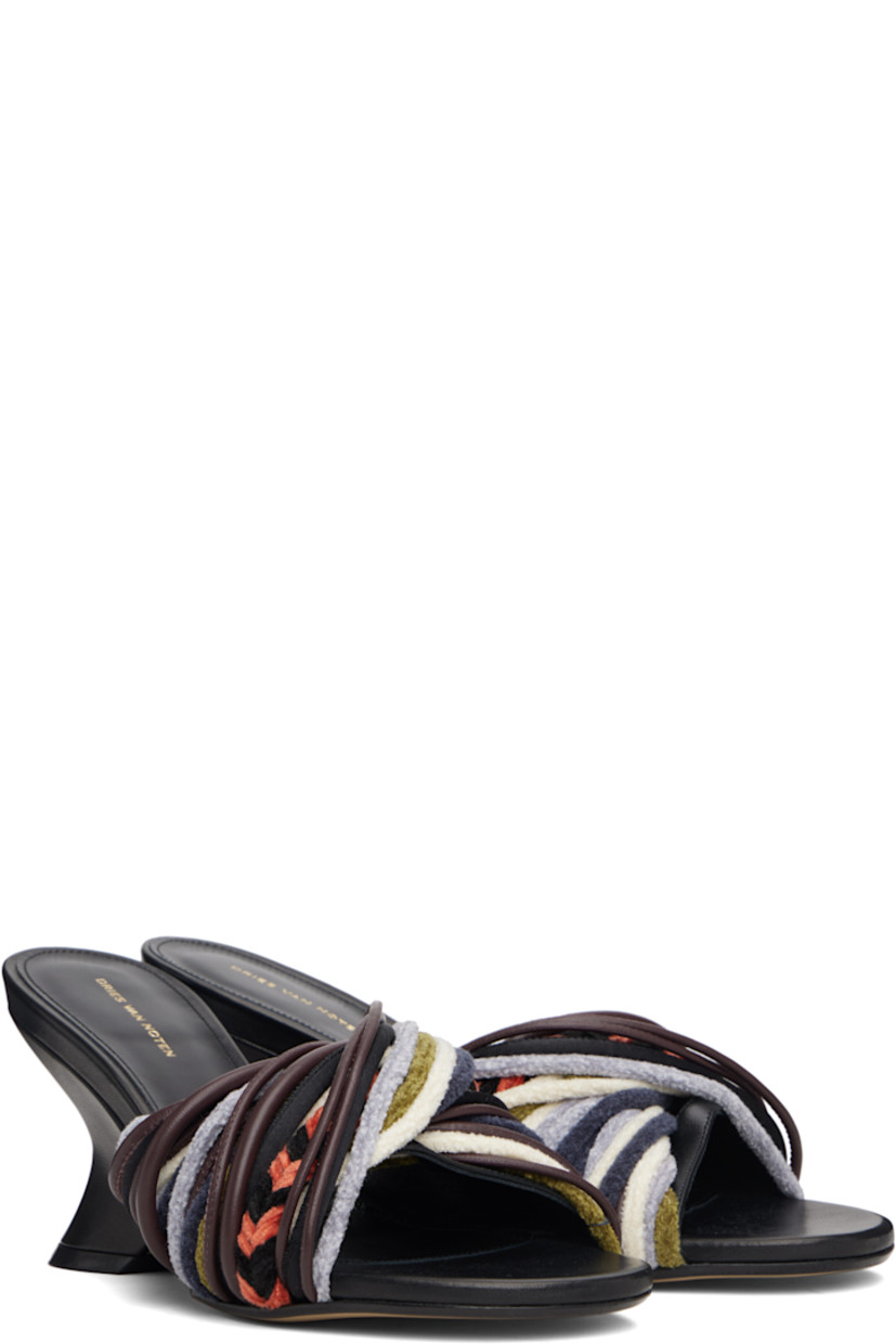 Velvet and buffed leather slip-on heeled sandals.

· Open toe
· Twisted straps at vamp
· Logo stamp at padded footbed
· Covered wedge heel with rubber injection
· Leather sole
· Heel: H3"

Supplier color: Multi