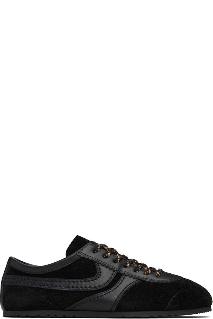 Low-top calfskin suede and buffed calfskin sneakers.

· Serrated edge at vamp
· Lace-up closure
· Logo printed at tongue
· Treaded rubber sole

Supplier color: Black