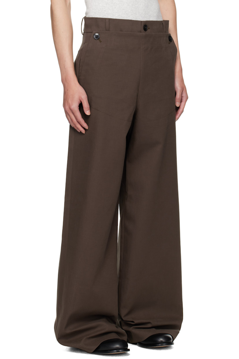 Plain-woven stretch cotton trousers.

· Belt loops
· Four-pocket styling
· Zip fly
· Buttoned overlay at front
· Concealed patch pockets

Supplier color: Mud
