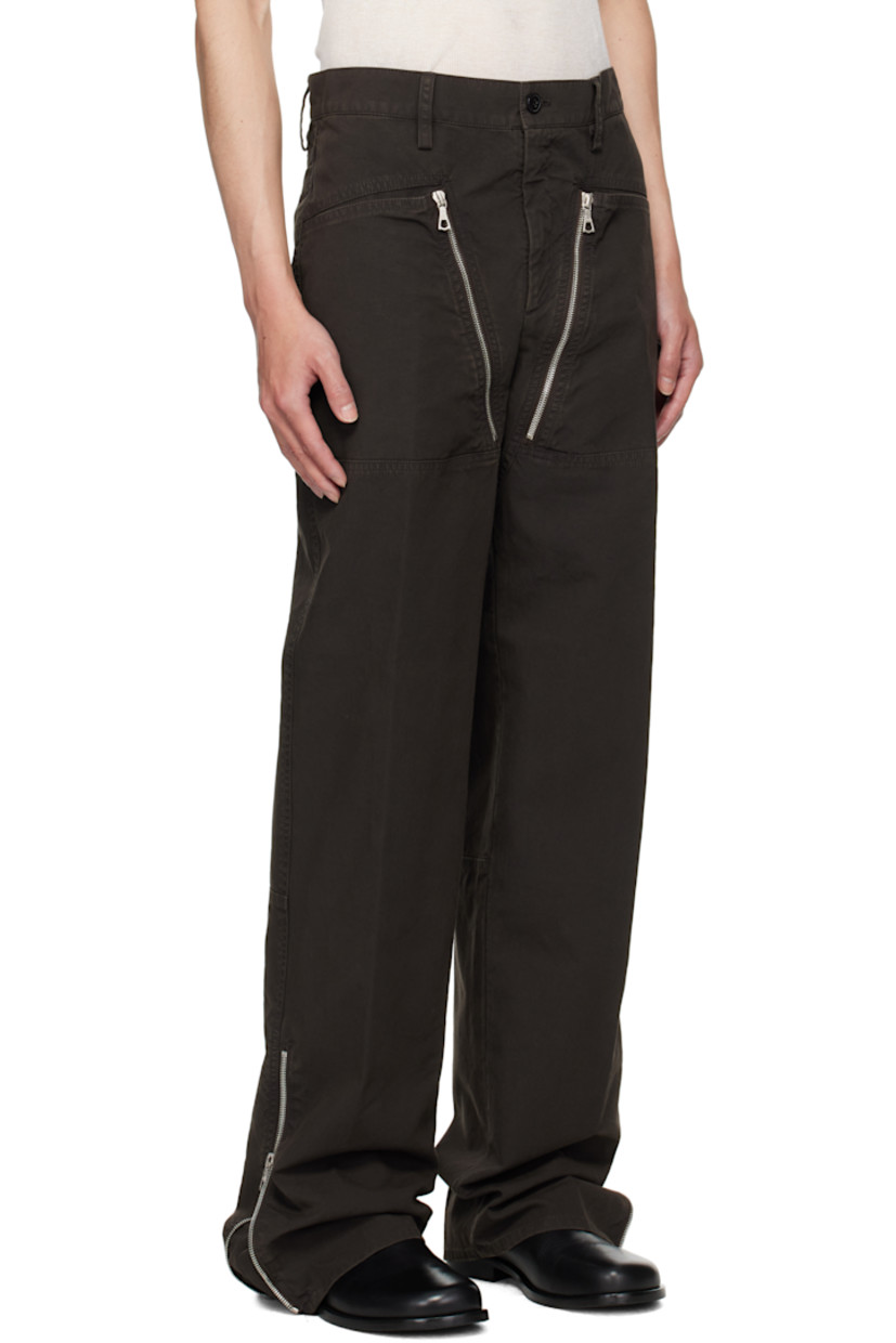 Overdyed cotton twill trousers.

· Belt loops
· Four-pocket styling
· Zip fly
· Pockets with zip gusset at front
· Paneled legs
· Logo-engraved antiqued copper-tone hardware

Supplier color: Brown