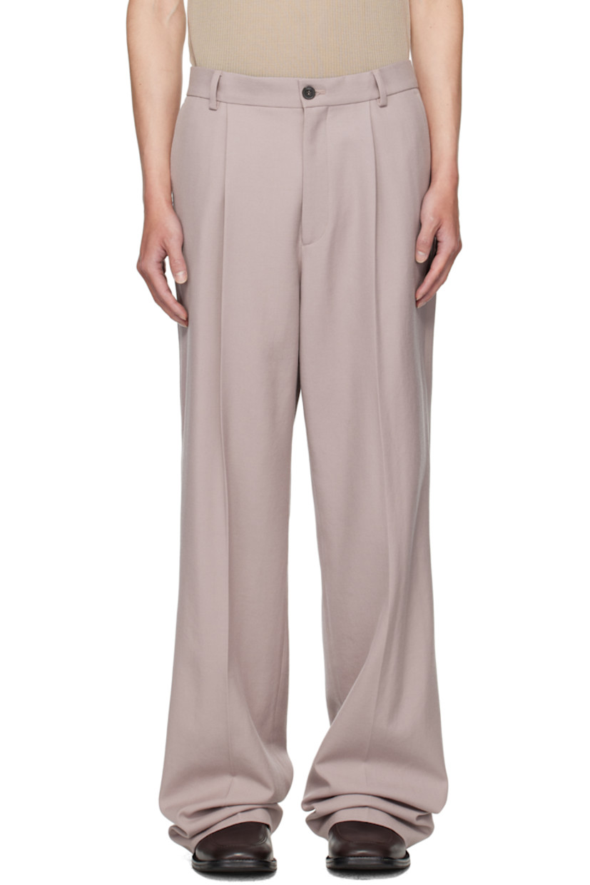 Wool twill trousers.

· Belt loops
· Four-pocket styling
· Zip fly
· Pleats at waist
· Creased legs

Supplier color: Light lilac