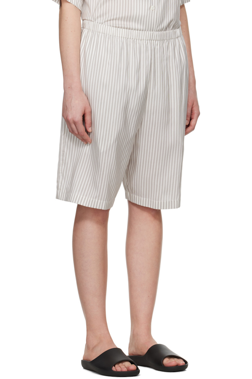 Plain-woven silk shorts. Stripes throughout.

· Elasticized waistband
· Two-pocket styling

Supplier color: White/Grey
