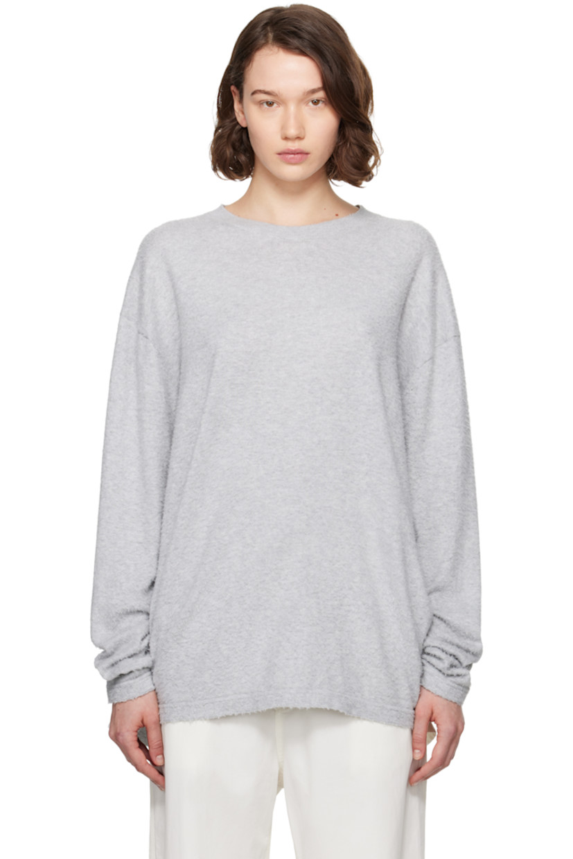 Brushed knit cotton top. Pilling throughout. 

· Rib-knit crewneck 
· Dropped shoulders

Supplier color: Grey melange