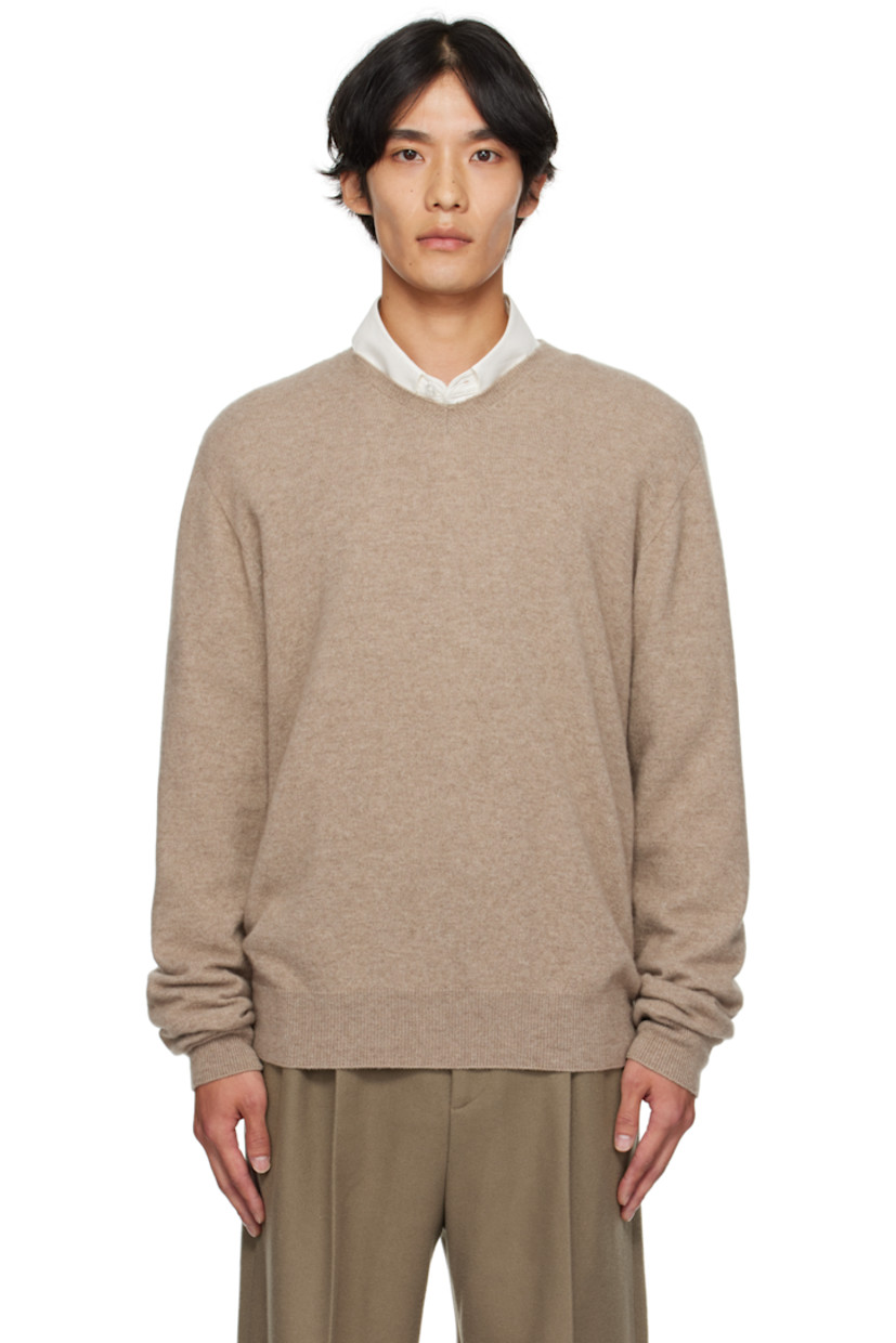 Knit cashmere sweater.

· 15-gauge
· Rib-knit V-neck, hem, and cuffs

Supplier color: Taupe