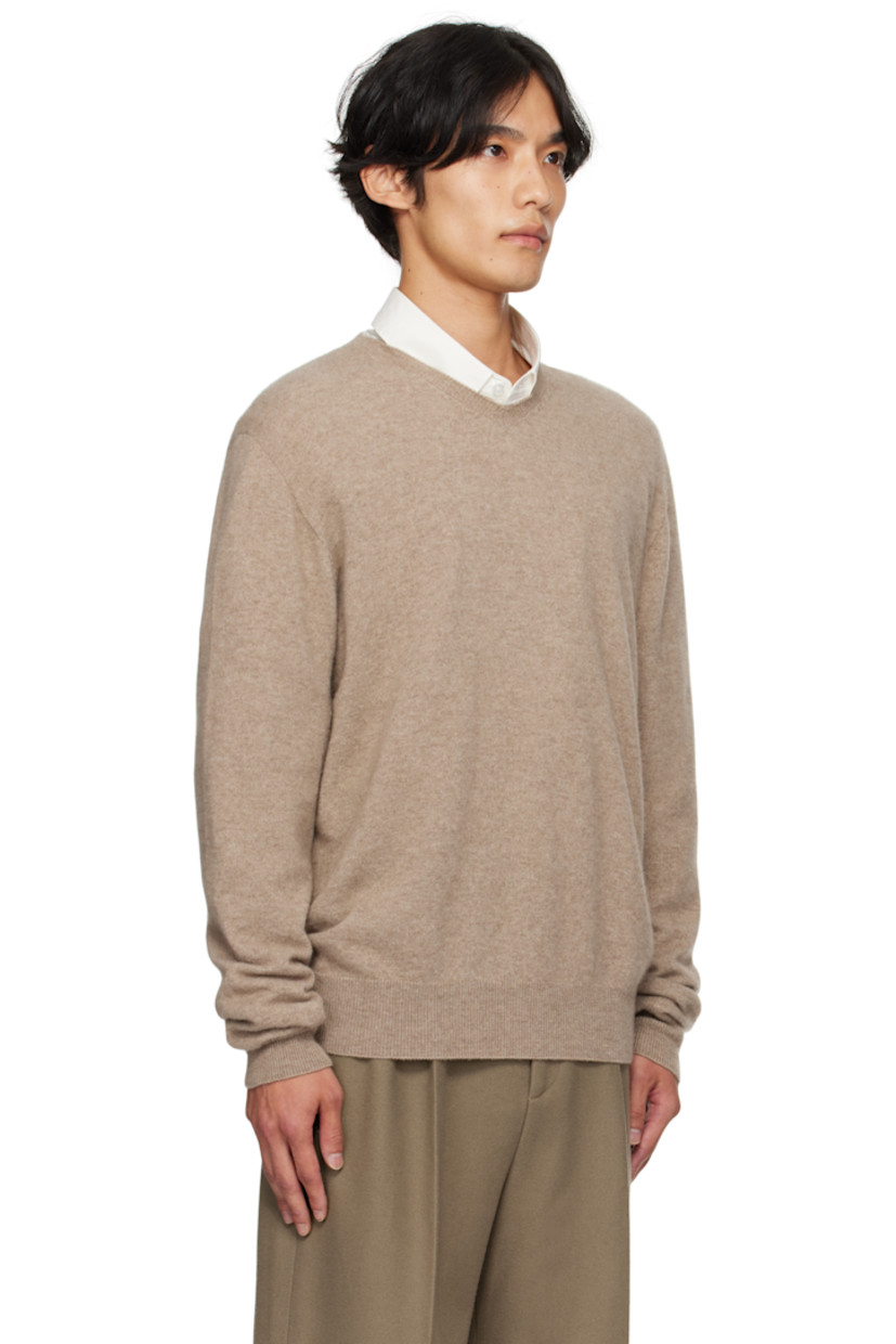 Knit cashmere sweater.

· 15-gauge
· Rib-knit V-neck, hem, and cuffs

Supplier color: Taupe