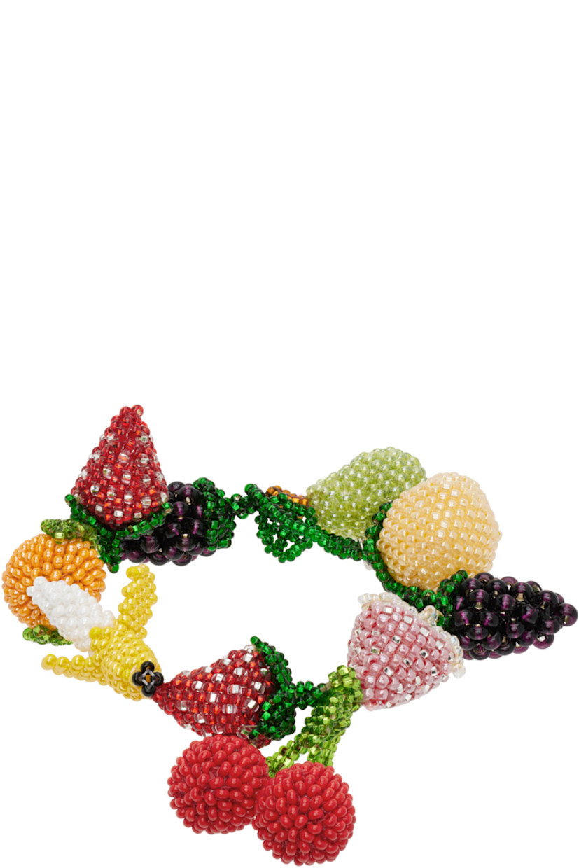 Handcrafted beaded glass bracelet in multicolor.

· Beaded graphics at length
· Logo charm at toggle fastening
· L9"

Supplier color: Multi