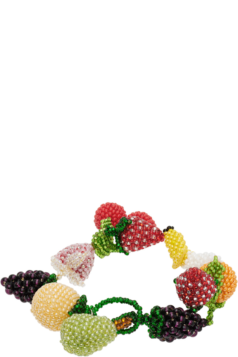 Handcrafted beaded glass bracelet in multicolor.

· Beaded graphics at length
· Logo charm at toggle fastening
· L9"

Supplier color: Multi