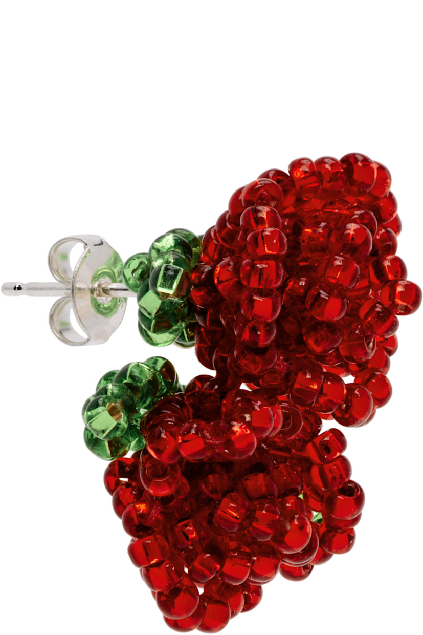 Single handcrafted beaded glass drop earring in red and green.

· Sterling silver post-stud fastening
· H1" x W1"

Supplier color: Red