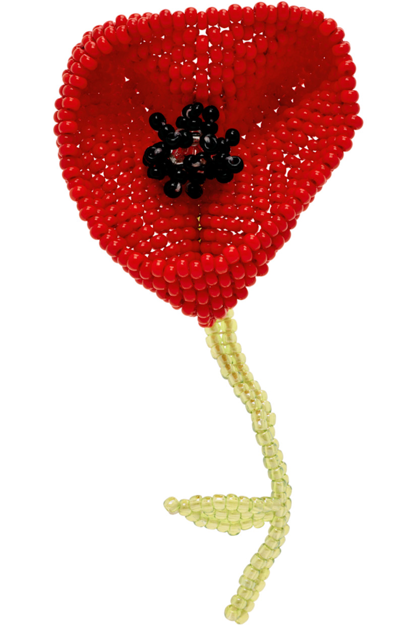 Single handcrafted beaded glass drop earring in red and green.

· Sterling silver post-stud fastening
· H3.5" x W1.5"

Available exclusively at SSENSE.

Supplier color: Red