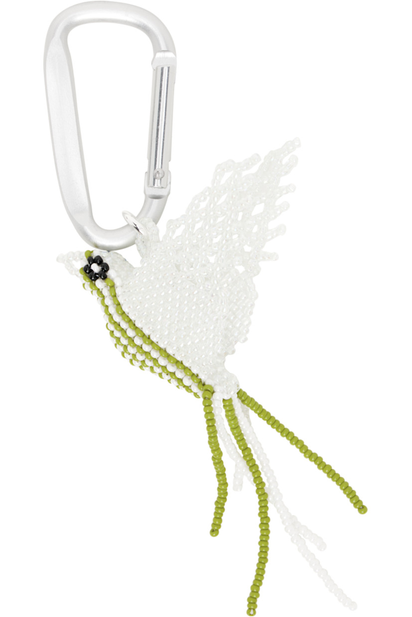 Handcrafted keychain in silver tone.

· Beaded glass charm at drop
· Lanyard-clasp fastening
· H6" x W2"

Supplier color: White