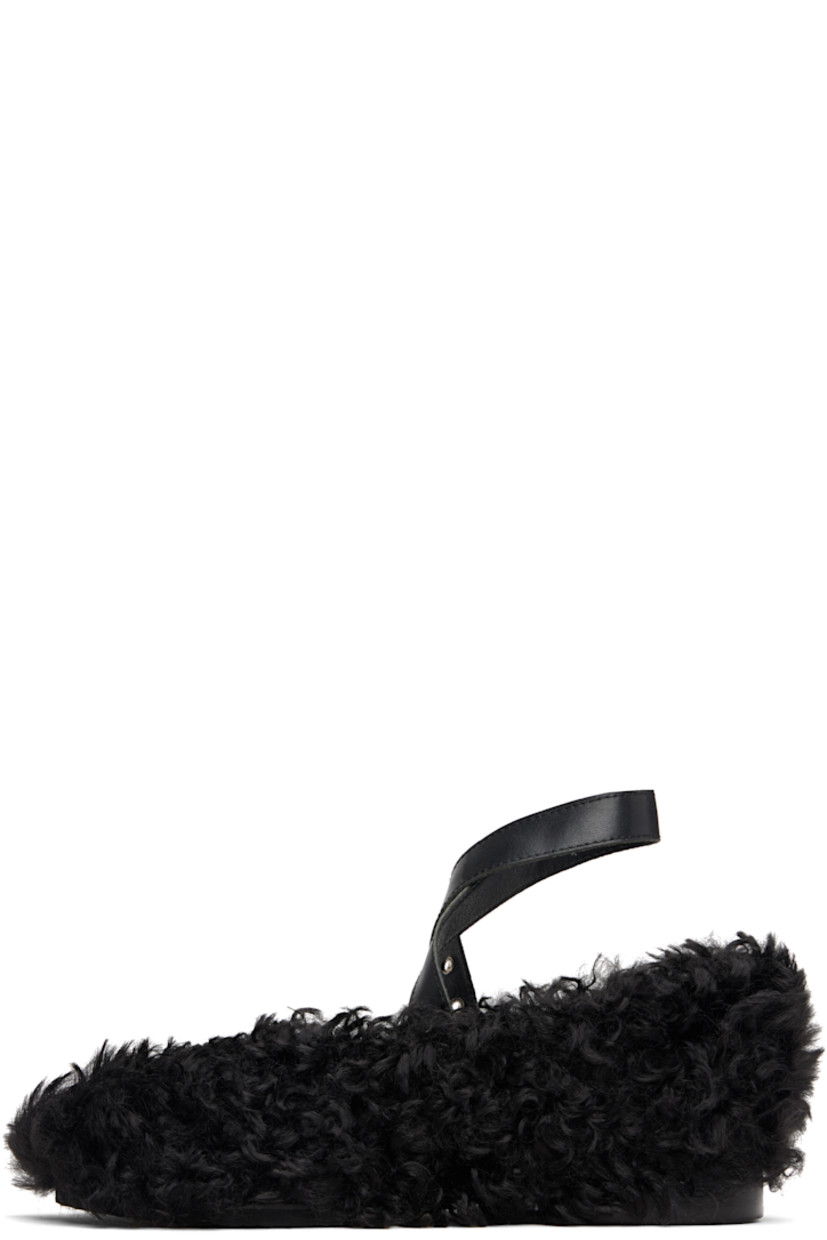 Faux-fur ballerina flats. 

· Crisscrossing pin-buckle ankle strap
· Rubber sole 
· Silver-tone hardware

Supplier color: Black