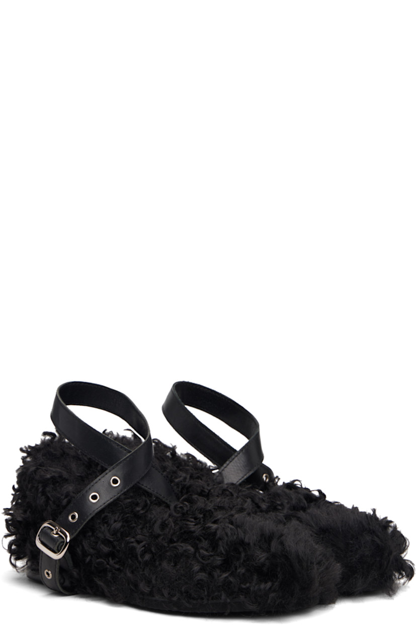 Faux-fur ballerina flats. 

· Crisscrossing pin-buckle ankle strap
· Rubber sole 
· Silver-tone hardware

Supplier color: Black