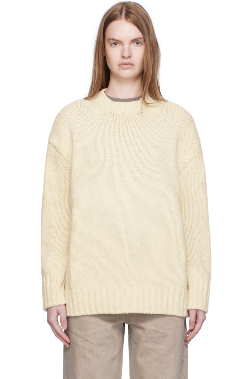 Knit wool- and cashmere-blend sweater.

· Rib-knit crewneck, hem, and cuffs
· Dropped shoulders

Supplier color: Ivory
